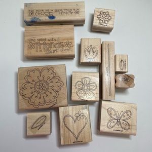 Stampin’ Up “Time Well Spent” Wood Mounted Rubber Stamp Set. 12 piece set